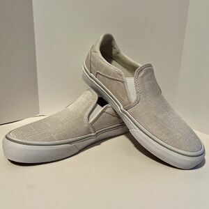 Vans Asher Deluxe Comfort Slip On Sneakers Women's 7.5 Woven Textile Light Gray